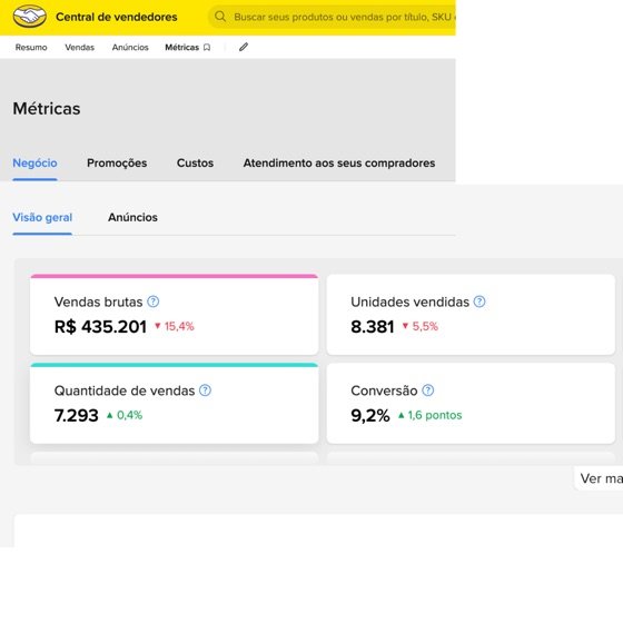 Print do painel de vendas de produtos naturais em marketplace